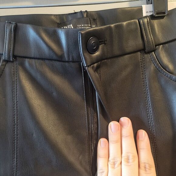 Zara Black Pants Legging Collection Black Ankle Zip Faux Leather Pants Medium - Picture 3 of 10